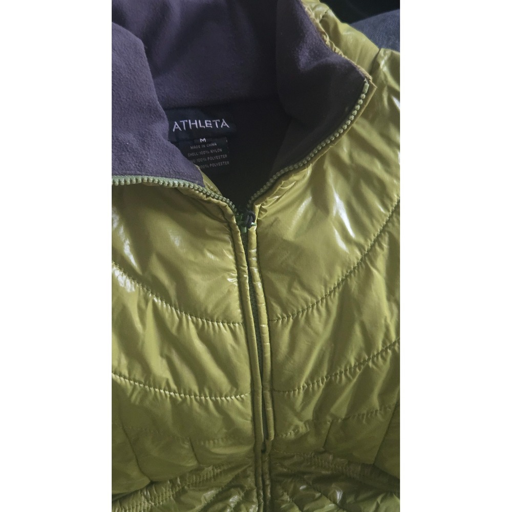 Athleta Quilted Puffer Jacket Lime Green Full Zip Pockets Womens Size Medium